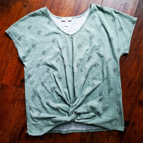 Como Vintage Tops - Como Vintage Cactus Print Twist Front T-shirt M